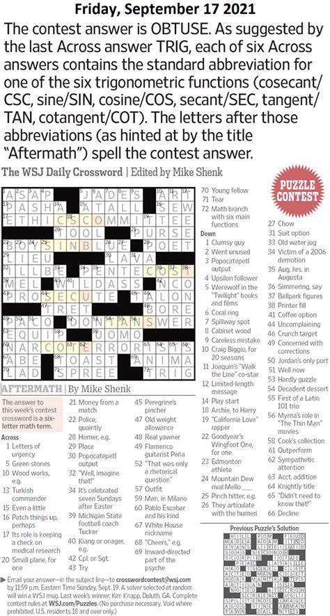 Answer: DRUMSET. This clue last appeared in the WSJ Crossword on November 22, 2023. If you need help with other clues, head to our WSJ Crossword November 22, 2023 Hints page. You can …